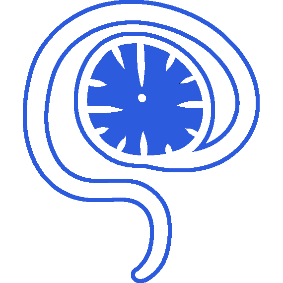 A white spiral leading to a blue block, outlined in blue.